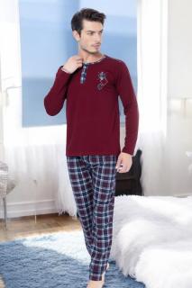 Pijama barbat bumbac calitativ marimi mari, maneci si pantaloni lungi cu buzunare visiniu 205