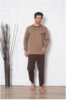 Pijama barbat, bumbac gros interlock calitativ, maneci si pantaloni lungi maro 404