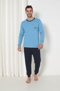 Pijama barbat, bumbac gros interlock, maneci si pantaloni lungi, albastru 401