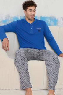 Pijama barbat bumbac, maneci si pantaloni lungi cu buzunare, men excusive, albastru 9221