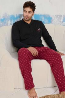 Pijama barbat bumbac, maneci si pantaloni lungi cu buzunare, negru visiniu 9229