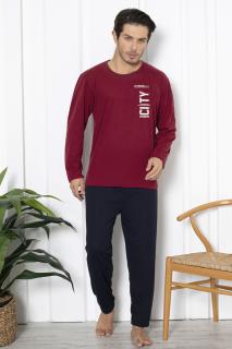 Pijama barbat bumbac, marime mare, maneci si pantaloni lungi, City, visiniu 15447