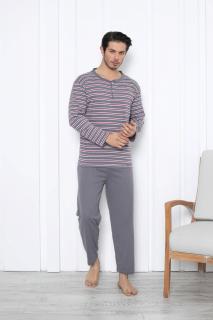 Pijama barbat bumbac, marime mare, maneci si pantaloni lungi, cu dungi, gri 14944