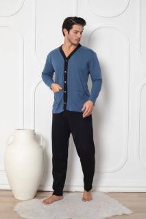 Pijama barbat bumbac, marime mare, maneci si pantaloni lungi, nasturi si buzunare, albastru 15264
