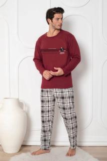 Pijama barbat bumbac vatuit, marime mare, maneci si pantaloni lungi, a75, visiniu 15268