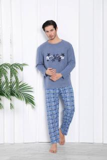 Pijama barbat bumbac vatuit, marime mare, maneci si pantaloni lungi, albastru 14703