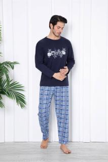 Pijama barbat bumbac vatuit, marime mare, maneci si pantaloni lungi, bleumarin 14703