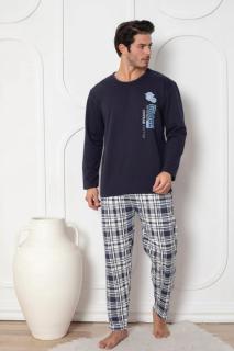 Pijama barbat bumbac vatuit, marime mare, maneci si pantaloni lungi, grace, bleumarin 15267