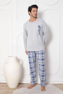 Pijama barbat bumbac vatuit, marime mare, maneci si pantaloni lungi, grace, gri 15267