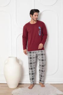 Pijama barbat bumbac vatuit, marime mare, maneci si pantaloni lungi, grace, visiniu1527