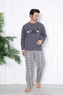 Pijama barbat bumbac vatuit, marime mare, maneci si pantaloni lungi, gri inchis 14703