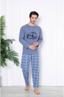 Pijama barbat bumbac vatuit, marime mare, maneci si pantaloni lungi, road car, albastru 14702