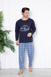 Pijama barbat bumbac vatuit, marime mare, maneci si pantaloni lungi, road car, bleumarin 14702