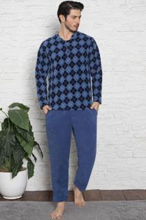 Pijama barbat cocolino soft polar, moale si caldurosa, cu buzunare albastru 7209