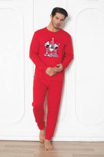 Pijama barbat Craciun din bumbac gros interlock, happy Merry Christmas, rosu 1987