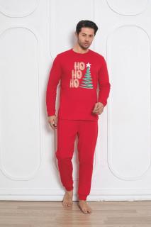 Pijama barbat Craciun din bumbac gros interlock,  Ho Ho Ho, rosu 2013
