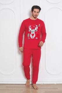 Pijama barbat Craciun din bumbac gros interlock, Rudolf, rosu, 1981