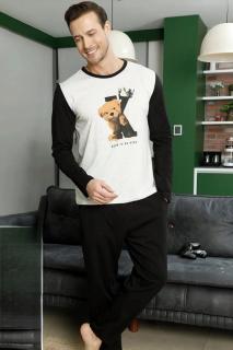 Pijama barbat din bumbac calitativ, maneci si pantaloni lungi, negru alb 69536