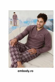 Pijama barbati cocolino cu buzunare, material pufos si calduros, California, mov gri 9608