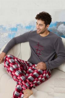Pijama barbati cocolino cu buzunare, material pufos si calduros, complicated, gri 9615