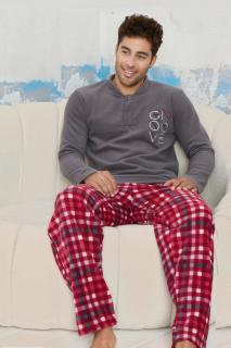 Pijama barbati cocolino cu buzunare, material pufos si calduros, good vibe, gri visiniu 9624
