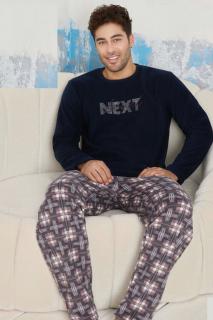 Pijama barbati cocolino cu buzunare, material pufos si calduros, next, negru gri 9619