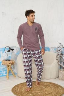 Pijama barbati cocolino cu buzunare, material pufos si calduros, relax, mov gri 9620