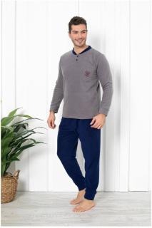 Pijama barbati cocolino, material soft polar confortabil si calduros, gri bleumarin 309