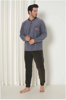Pijama barbati cocolino polar, material fin, delicat si moale, gri maro 1046