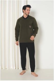 Pijama barbati cocolino polar, material fin, delicat si moale, kaki inchis, 1047