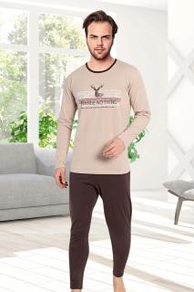 Pijama bumbac barbat, cu maneci si pantaloni lungi, imprimeu change no thing, maro 600