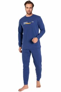 Pijama bumbac barbat, cu maneci si pantaloni lungi, imprimeu strenght denim, albastru 8030