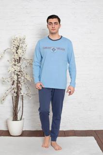 Pijama bumbac barbat, cu maneci si pantaloni lungi, imprimeu tenis, albastru 603