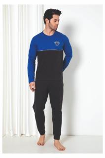 Pijama bumbac barbat, maneci si pantaloni lungi albastru 1010