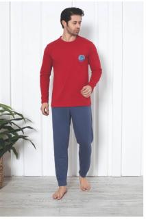 Pijama bumbac barbat, maneci si pantaloni lungi, imprimeu uni, albastru visiniu 1008