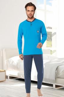 Pijama bumbac interlock barbat, maneci pantaloni lungi, albastru 8054