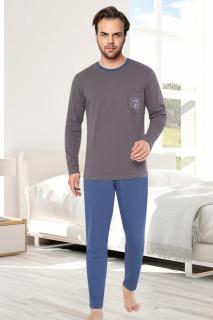 Pijama bumbac interlock barbat, maneci pantaloni lungi, imprimeu uni, gri 8058
