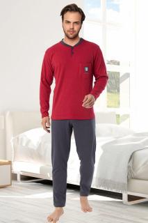 Pijama bumbac interlock barbat, maneci pantaloni lungi, imprimeu uni, visiniu 8055