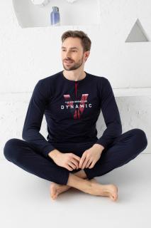 Pijama bumbac premium barbat, cu maneci si pantaloni lungi, imprimeu dynamic, negru 2074