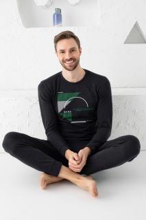 Pijama bumbac premium barbat, cu maneci si pantaloni lungi, negru 2073