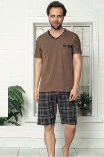 Pijama bumbac premium barbat, maneci si pantaloni scurti, maro 103