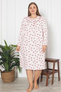Pijama bumbac vatuit dama, tip camasa de noapte, batal marime mare, nasturi, alb rosu