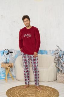 Pijama cadou Craciun barbati cocolino cu buzunare, material pufos si calduros, strong, visiniu gri 9609