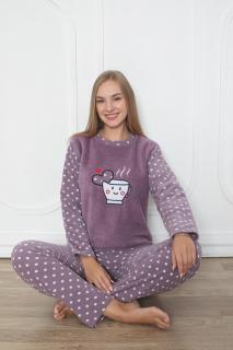 Pijama cocolino dama, imprimeu coffe, mov 303