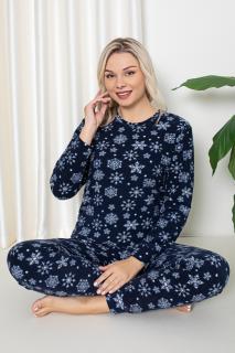 Pijama cocolino dama, imprimeu Craciun fulgi de nea, bleumarin