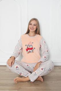 Pijama cocolino dama, imprimeu Craciun pinguin fericit, corai 304