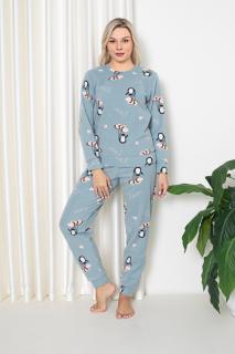 Pijama cocolino dama, imprimeu Craciun pinguini, albastru 14
