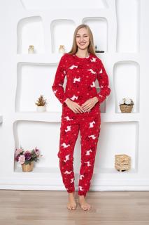 Pijama cocolino dama, imprimeu Craciun reni, rosu