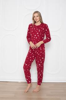 Pijama cocolino dama, imprimeu Craciun stelute, rosu