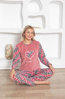 Pijama cocolino dama, imprimeu inimioara love, corai 323